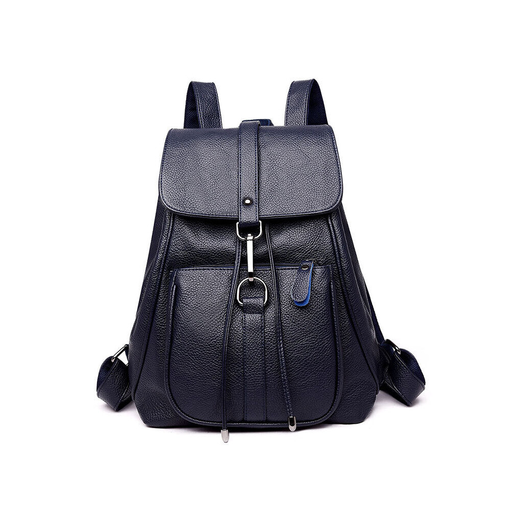 (Blue) Soft PU Leather Backpack Ladies Casual Shoulder Bag Outdoor Hunting Travel Rucksack