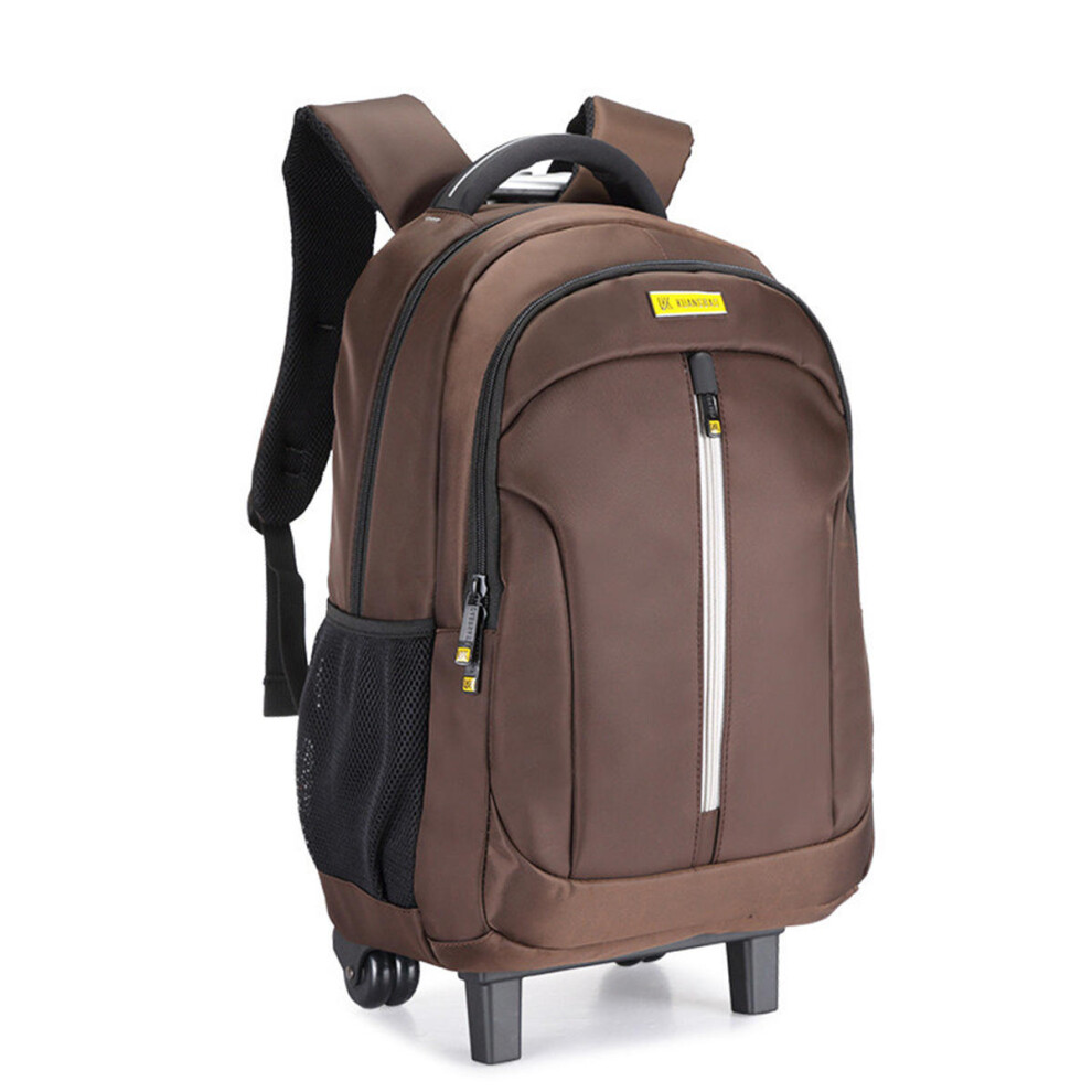 (Brown) 19Inch Waterproof Wheeled Trolley Backpack Laptop Suitcase Luggage Rucksack Traveling Stroage Bags