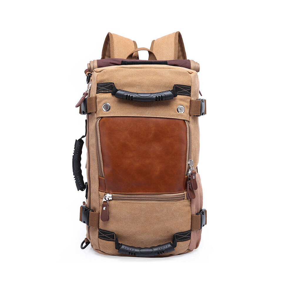 (Khaki) Large Capacity Khaki Function Travel Canvas Backpack Male Waterproof Computer Causal Men Backpacks Duffel Shoulder Bag