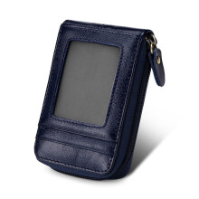 (Blue) Card Holder Card Bag Wax Leather Certificate Package Bank Card Bus Card Sets