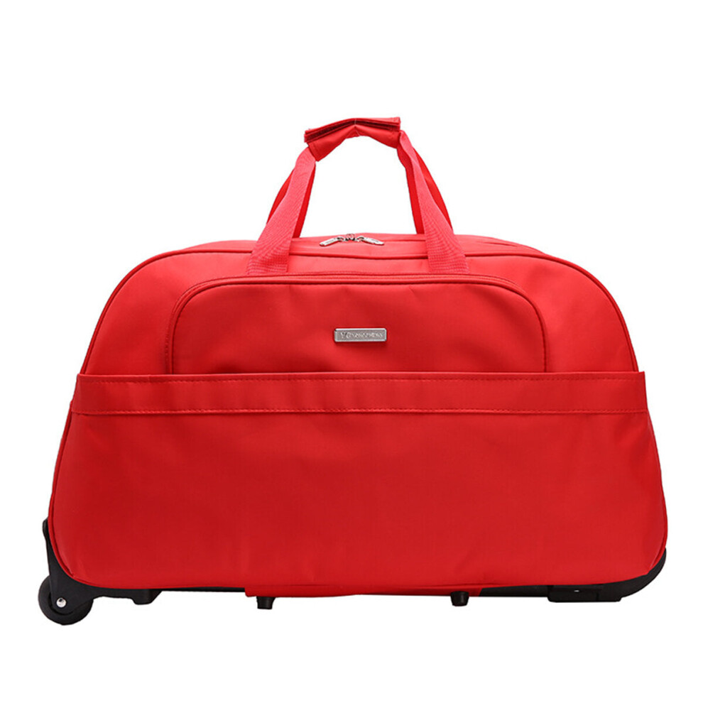 (Red) High Capacity Travel Duffle Luggage Trolley Bag With Wheels Rolling Suitcase Travel Bags Carry-On Bag