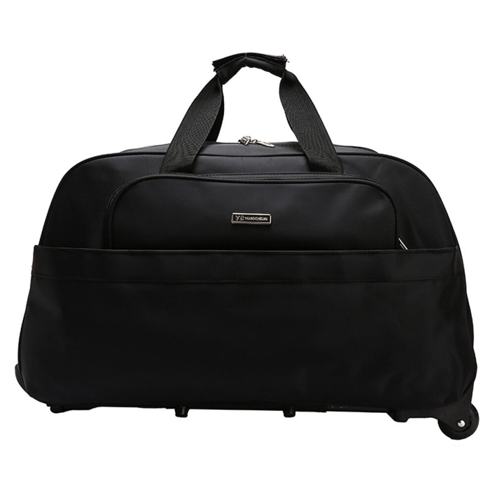 (Black) High Capacity Travel Duffle Luggage Trolley Bag With Wheels Rolling Suitcase Travel Bags Carry-On Bag