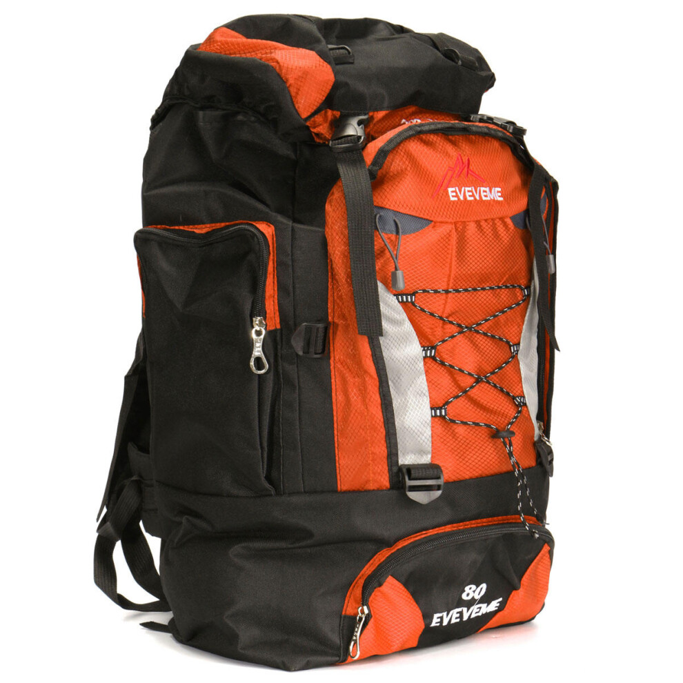 (Orange) 80L Extra Load Unisex Super Large Rucksack Waterproof Cycling Gear Bag Big Backpack Luggage Bag For Camping Hiking Travel Outdoor