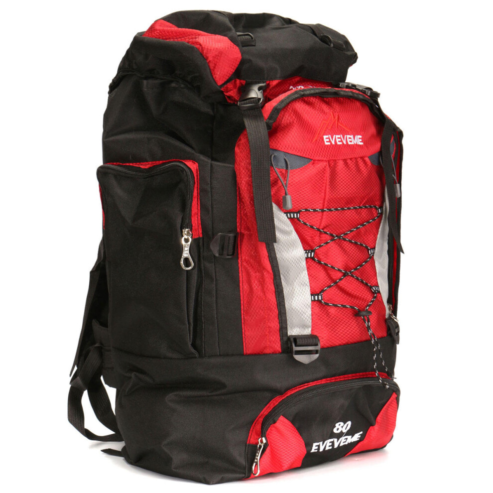 (Red) 80L Extra Load Unisex Super Large Rucksack Waterproof Cycling Gear Bag Big Backpack Luggage Bag For Camping Hiking Travel Outdoor