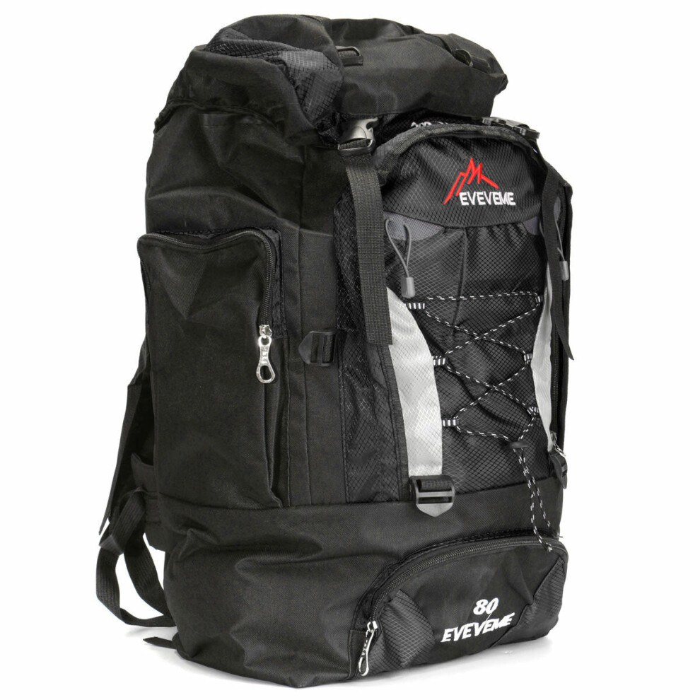 (Black) 80L Extra Load Unisex Super Large Rucksack Waterproof Cycling Gear Bag Big Backpack Luggage Bag For Camping Hiking Travel Outdoor