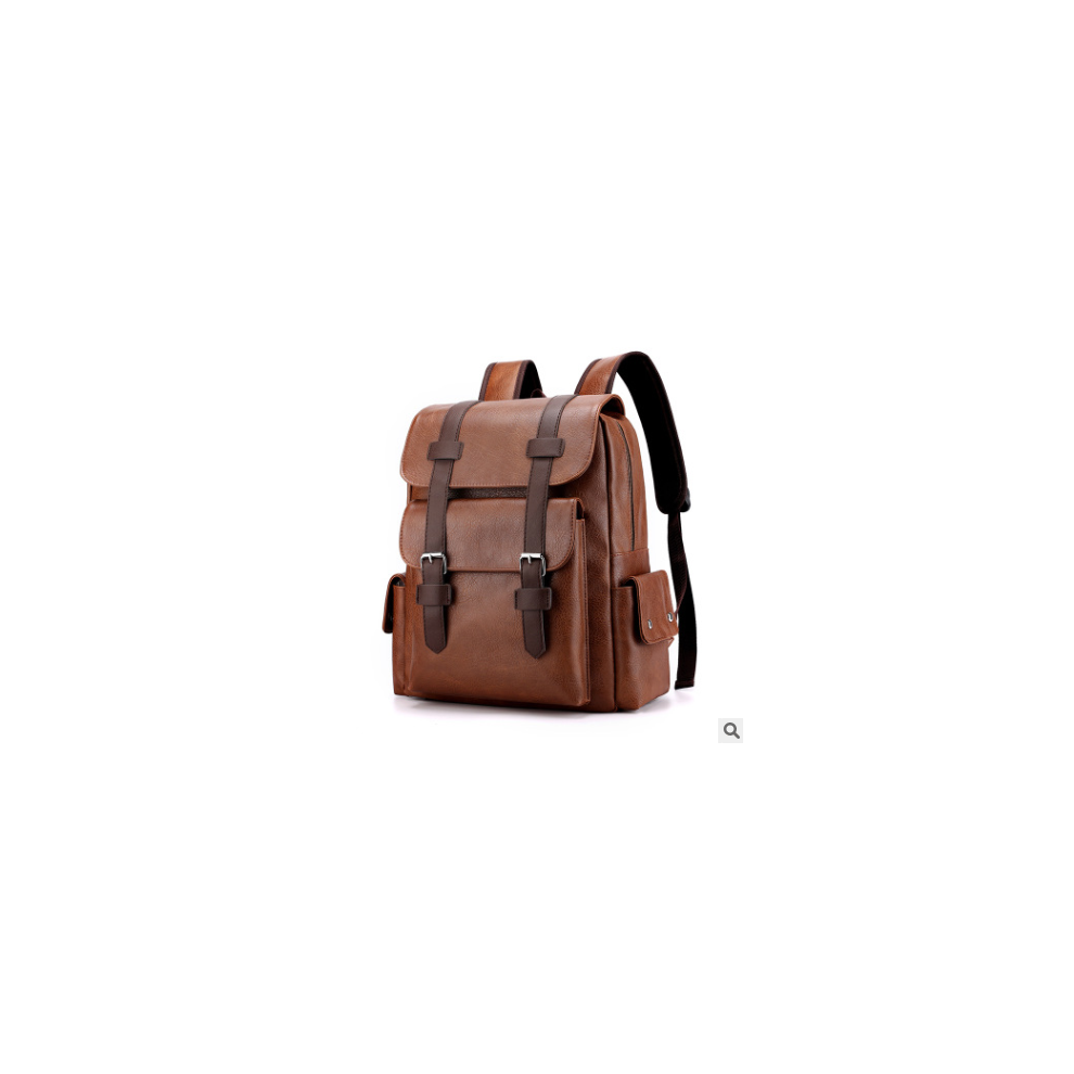 (Light Brown) Men Leather School Backpacks Outdoor Travel Satchel Shoulder Bag Rucksack Satchel Handbag