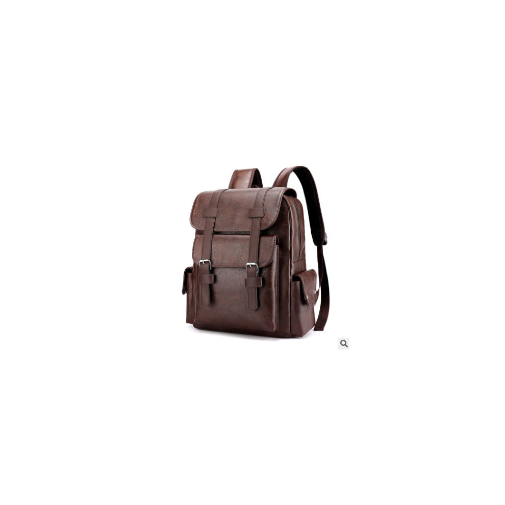 (Dark Brown) Men Leather School Backpacks Outdoor Travel Satchel Shoulder Bag Rucksack Satchel Handbag