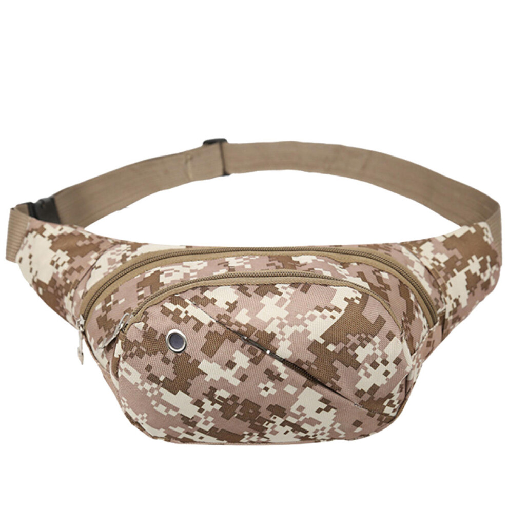 (Brown) Mens Tactical Waist Bag Military Canvas Waist Bag Travel Hiking Storage Bag Camping Belt Bag