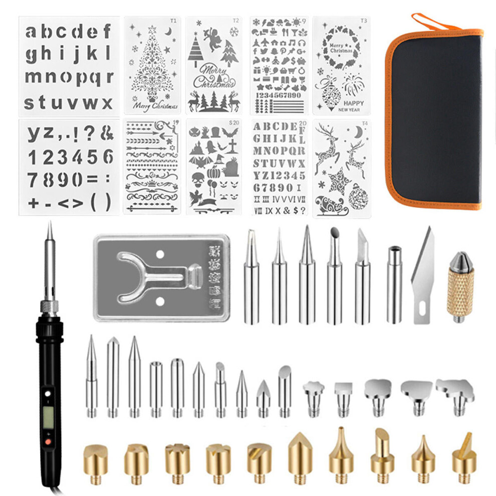 (EU Plug) 48Pcs 60W Internal Heat Type Digital Display Thermostat Electric Soldering Iron Carving Pen Soldering Tools