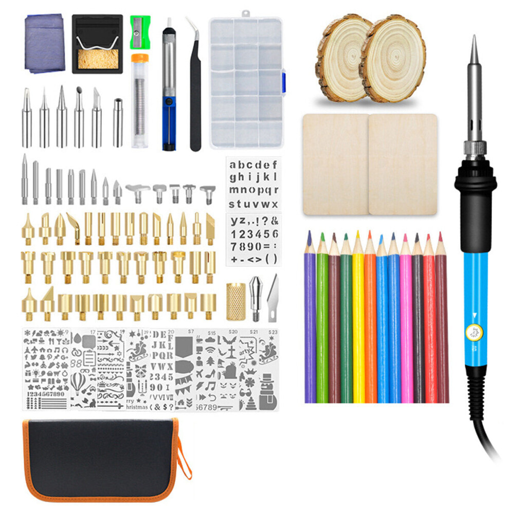 (EU Plug) 104PCS 110V/220V Wood Burning Pen Set Stencil Soldering Iron Tips Tools Pyrography Kit