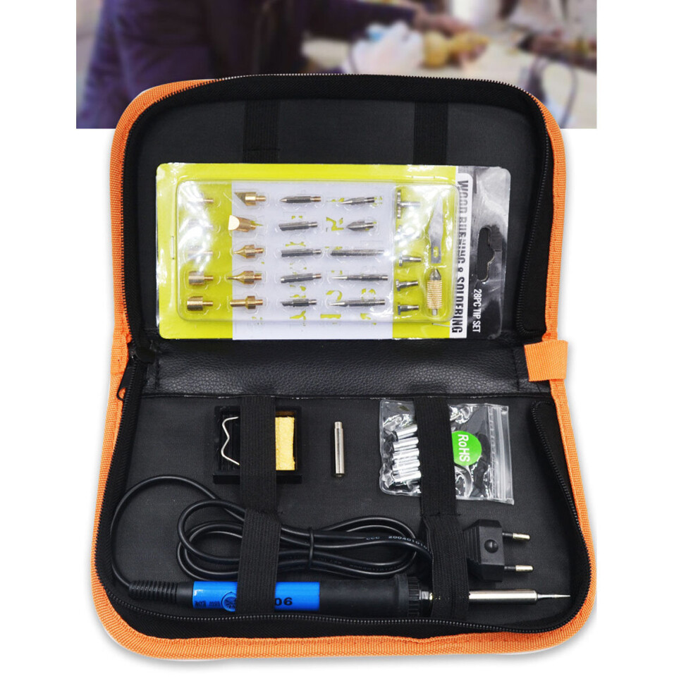 (EU Plug) 37Pcs 110V 220V 60W Wood Burning Pen Set Stencil Soldering Tips Tools Pyrography Kit