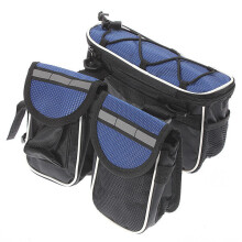 (Blue) Bike Frame Front Tube Bag Double Pouch Bicycle Saddle Tube Bag Outdoor Cycling with Waterproof Cover