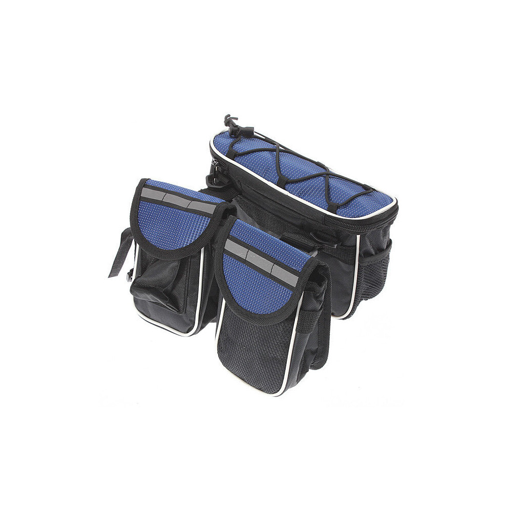(Blue) Bike Frame Front Tube Bag Double Pouch Bicycle Saddle Tube Bag Outdoor Cycling with Waterproof Cover