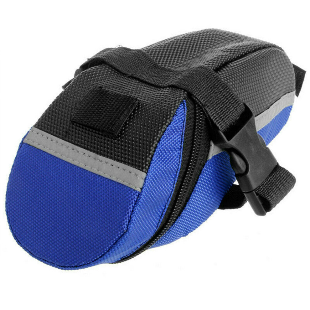(Blue) Bike Saddle Bag Bicycle Seat Rear Bag PU Leather Waterproof Tail Storage Bag Outdoor Cycling Bicycle Bag