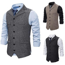 (XL,gray)Men's Lapel Slim Suit Waistcoat Casual Soft Single Breasted Suits Vest