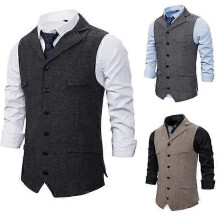 (2XL,black)Men's Lapel Slim Suit Waistcoat Casual Soft Single Breasted Suits Vest