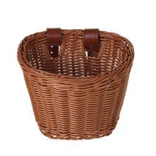 (Brown) Kids Children's Rattan Bicycle Bike Front Basket Leather Strap Shopping Storage Case Kids Bike DIY Accessories