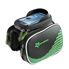 (Green, M) Bicycle Front Tube Bag Pannier Smartphone Bag Saddle Bag
