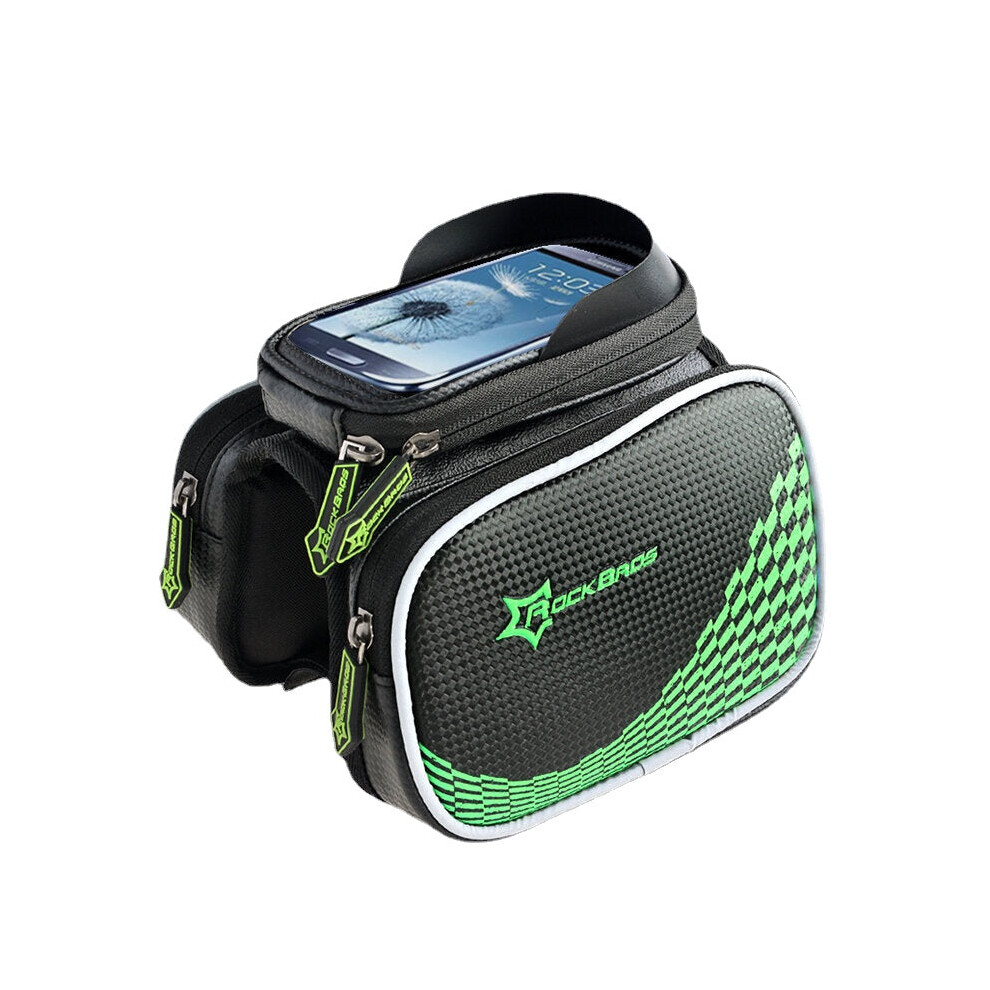 (Green, M) Bicycle Front Tube Bag Pannier Smartphone Bag Saddle Bag
