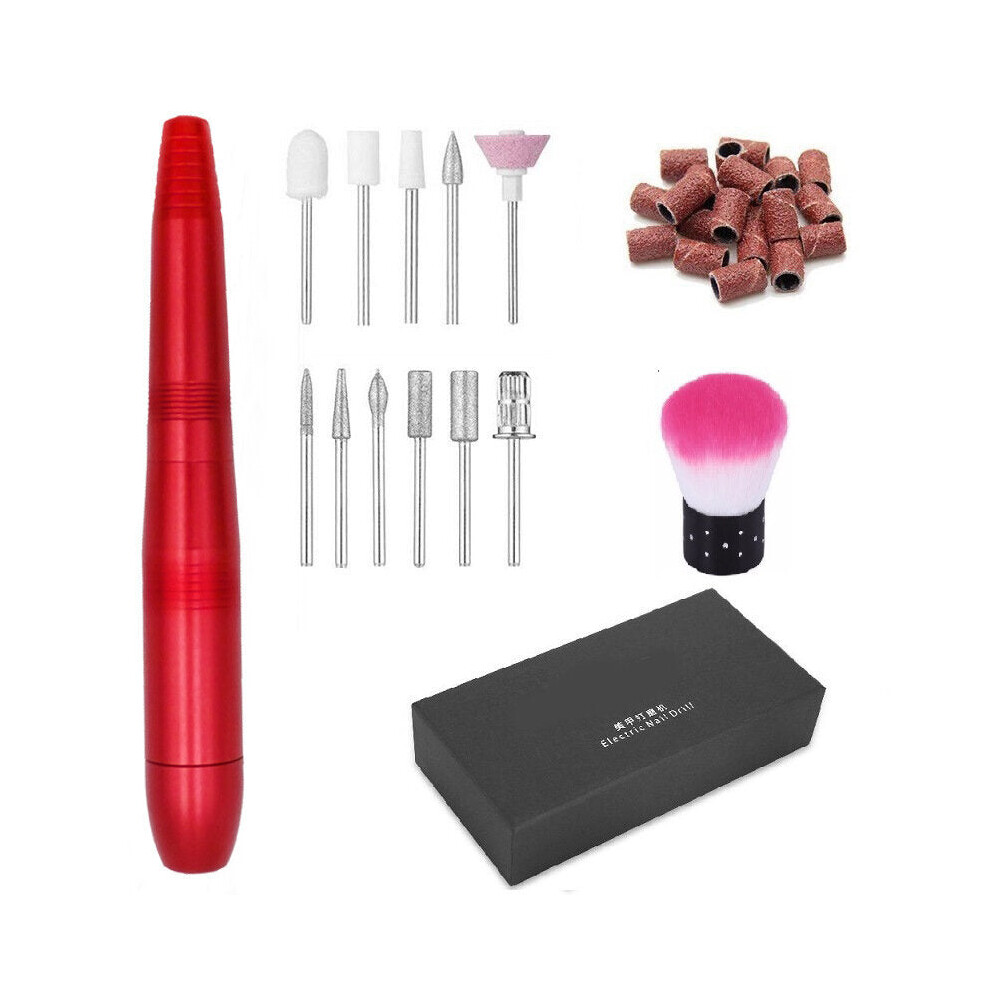 (Red, US Plug) Portable Nail Polisher Nail Remover Electric Nail Polisher High-speed Polishing Manicure USB Buffer Acrylic Machine