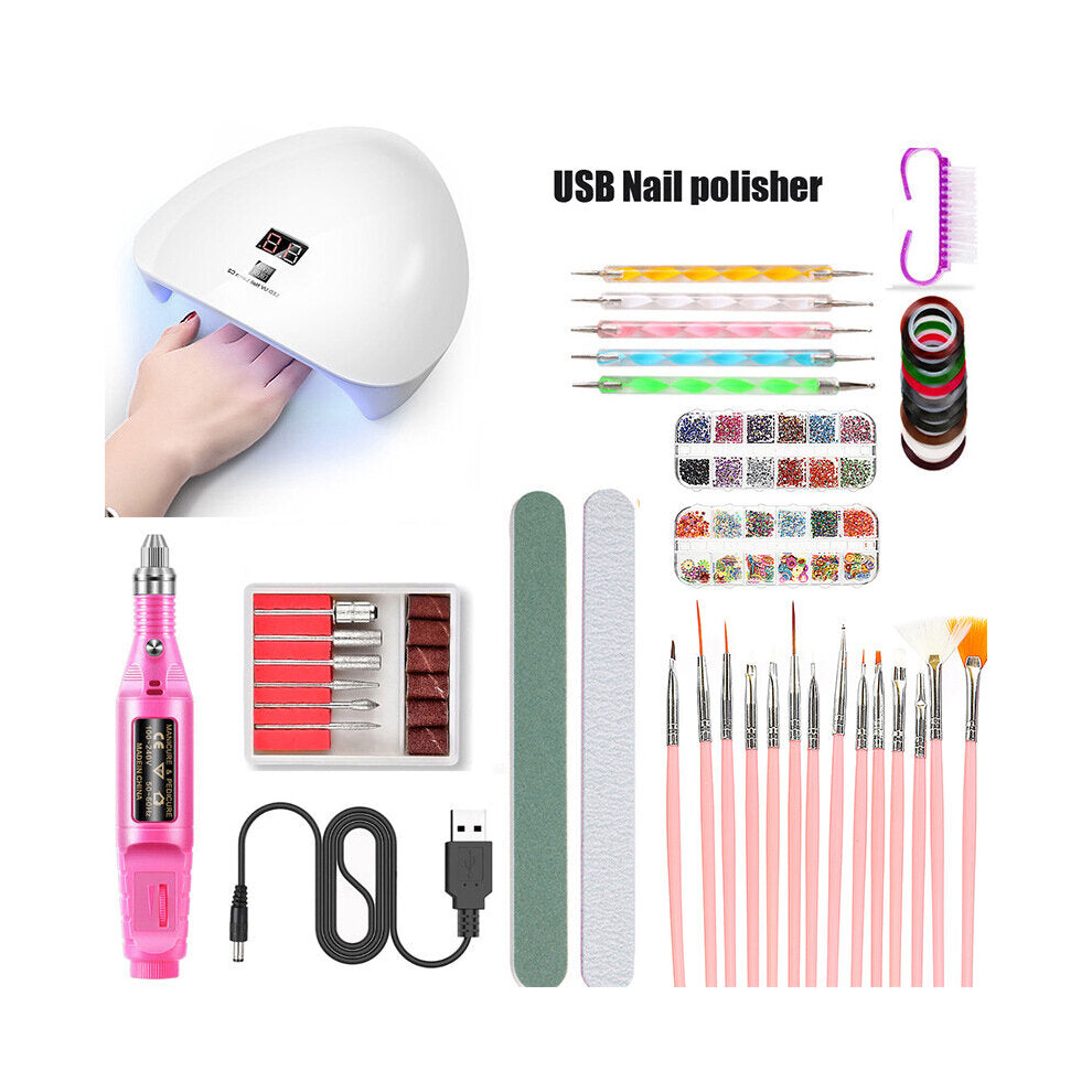 (Rose Red) 45W Intelligent Induction Nail UV Phototherapy Lamp Nail Polishing Set