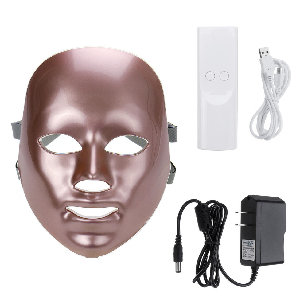 (US Plug) Rose Gold Beauty Machine 7 Color LED Light Photon Face Mask Photon Treatment Photon Therapy Mask
