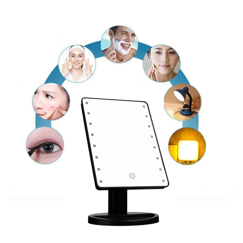 (Black) Makeup Light Mirror Charminer 16 LEDs Touch Light Illuminated Cosmetic Desktop Vanity Mirror with Stand Handy Touching On/Off