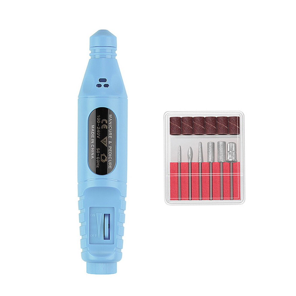 (Blue) 3000-20000 Adjustable Speed Pedicure Manicure Nail Polisher Drill Electric Nail Drill Machine USB Charge Manicure Pedicure Kit