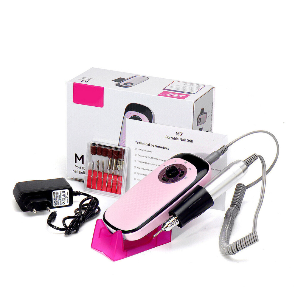 (Pink, EU Plug) 35000RPM Rechargeable Electric Nail Drill Machine Pen Portable Manicure Pedicure Tool