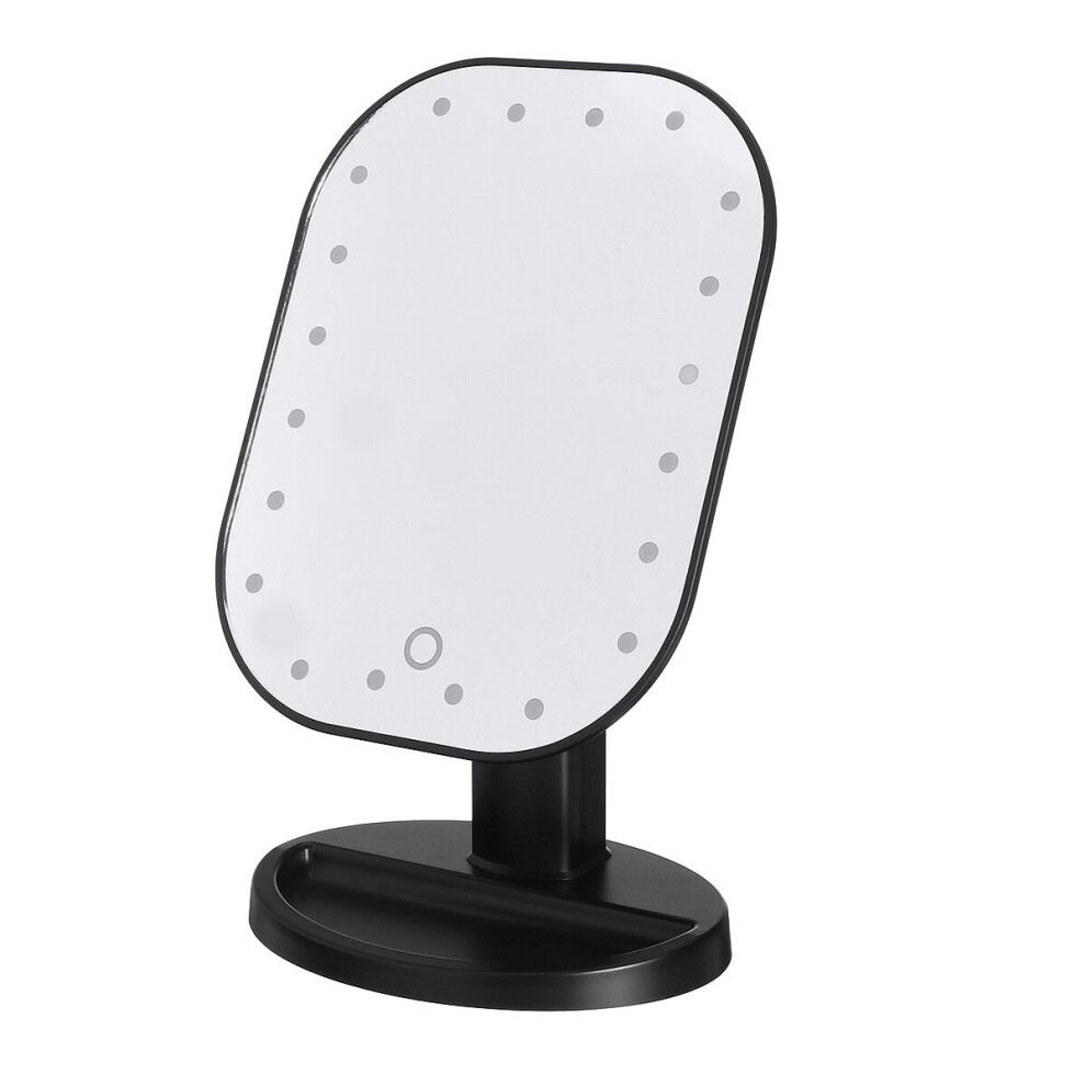 (Black) Battery Powered 20 LED Makeup Mirror Light Desktop Home Touch Screen 180 Adjustable Angle Mirror