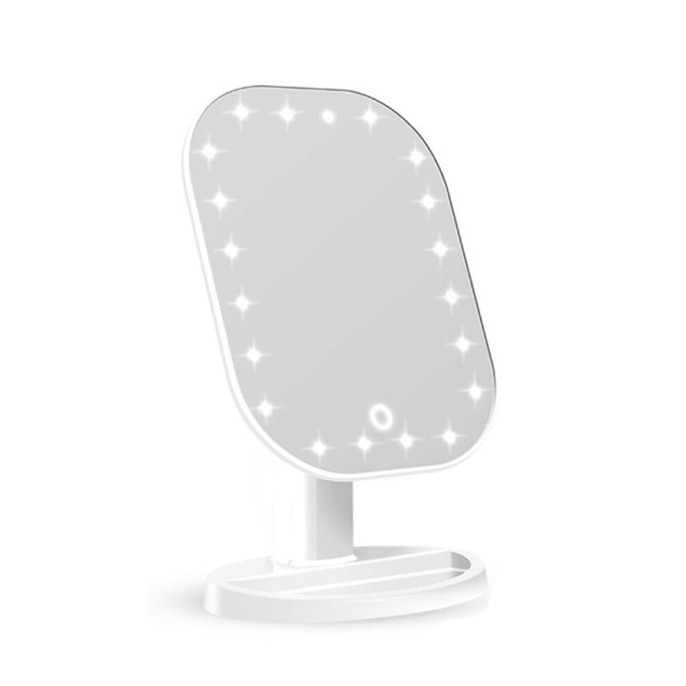 (White) Battery Powered 20 LED Makeup Mirror Light Desktop Home Touch Screen 180 Adjustable Angle Mirror