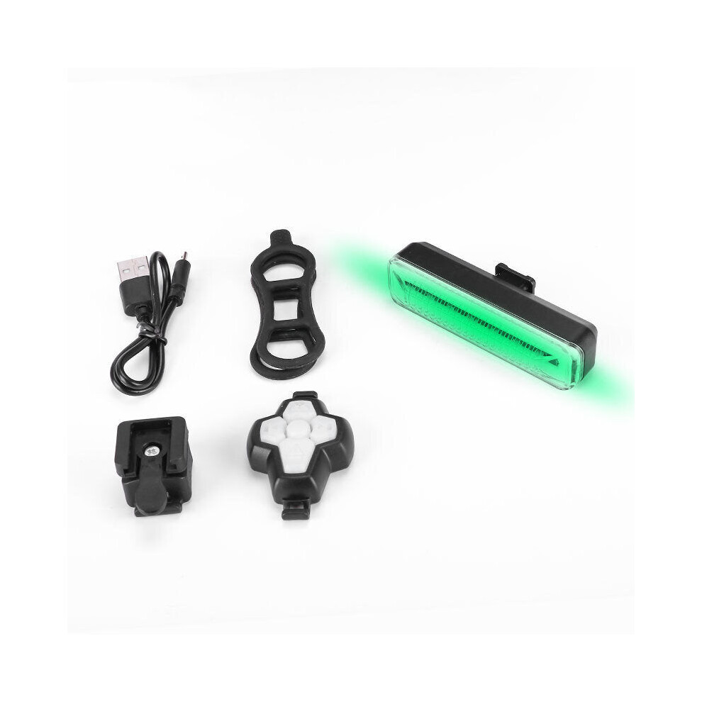 (Green) Wireless Remote Control Bicycle Signal Tail Light Bike Turn Signal Light USB Charging Waterproof Night Warning Light