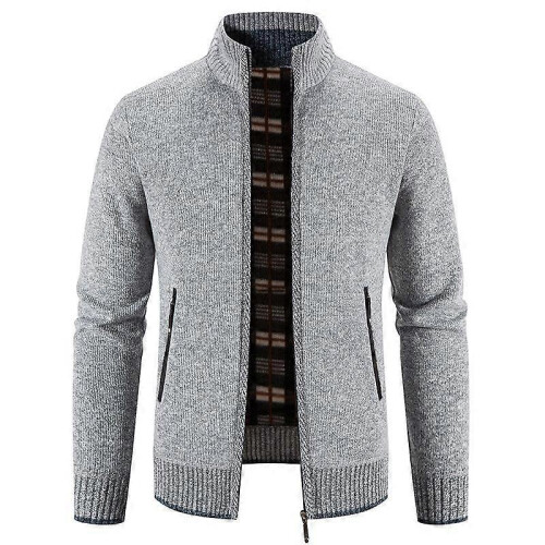 (XL,Light Grey)Men's Knitted Cardigans Casual Full Zip Sweaters