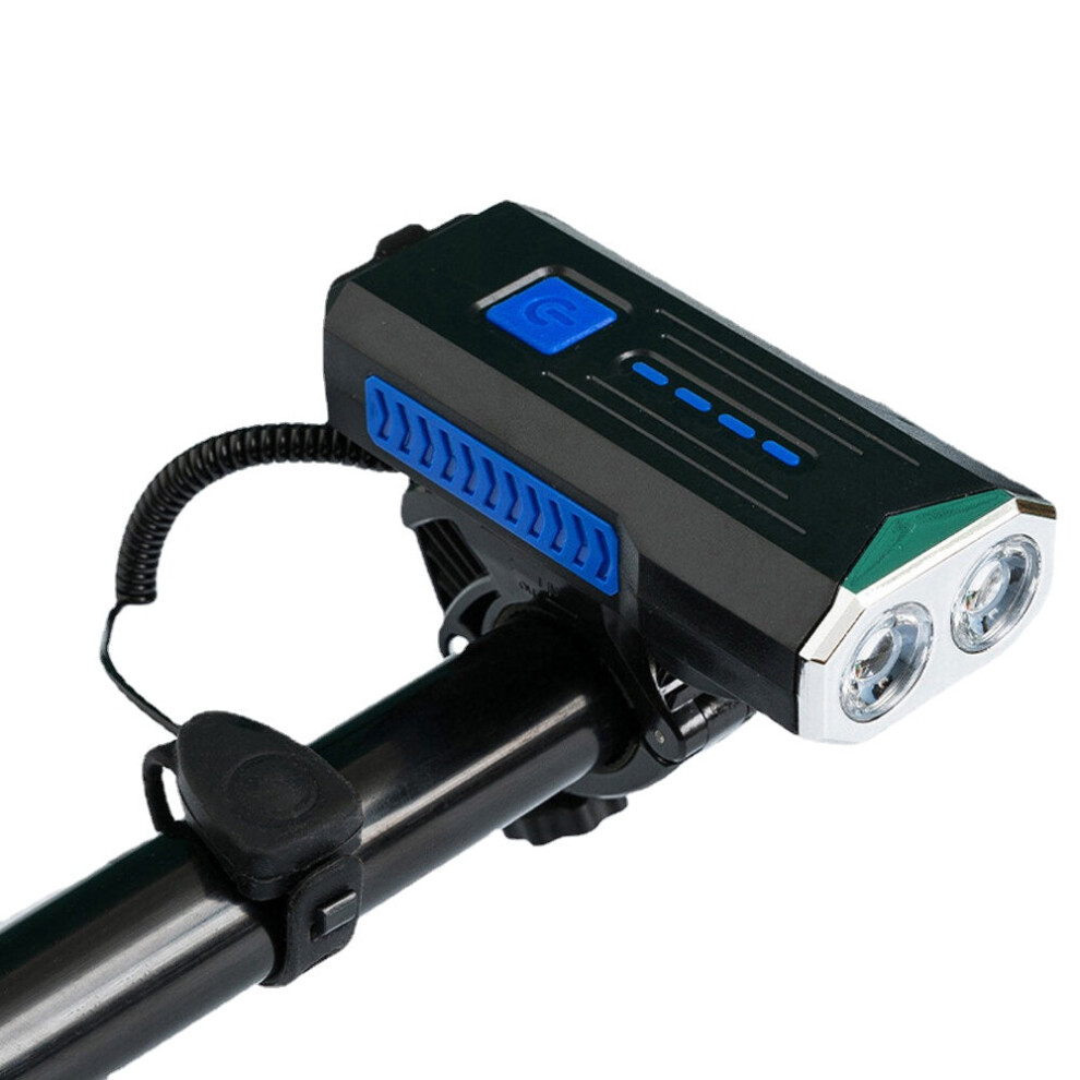 (Blue) Bicycle Headlight Super Bright 3 Modes USB Rechargeable Bike Front Light with 120dB Horn Bell Power Bank