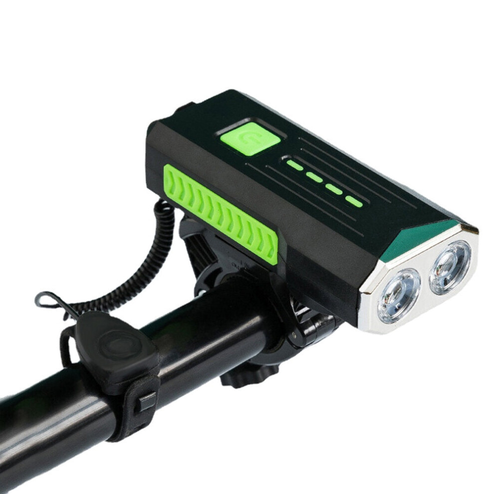 (Green) Bicycle Headlight Super Bright 3 Modes USB Rechargeable Bike Front Light with 120dB Horn Bell Power Bank