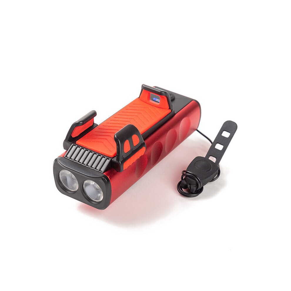 (Red) Bicycle Headlight with Phone Holder USB Charging Bicycle Horn Light Warning Light Phone Holder Outdoor Cycling Equipment