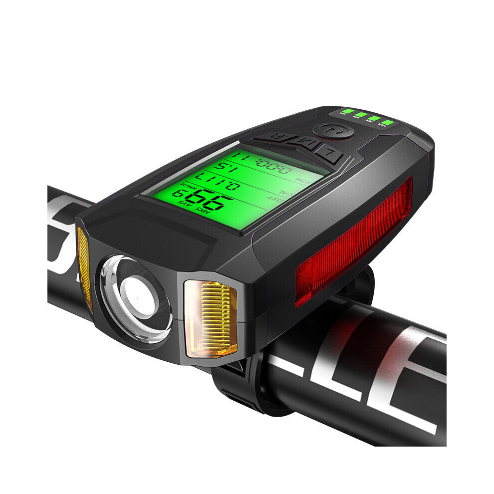 Black 3-in-1 350LM COB Bike Light + USB Horn Lamp + Speed Meter LCD Screen 5-Modes Waterproof Bicycle Headlight With Horn