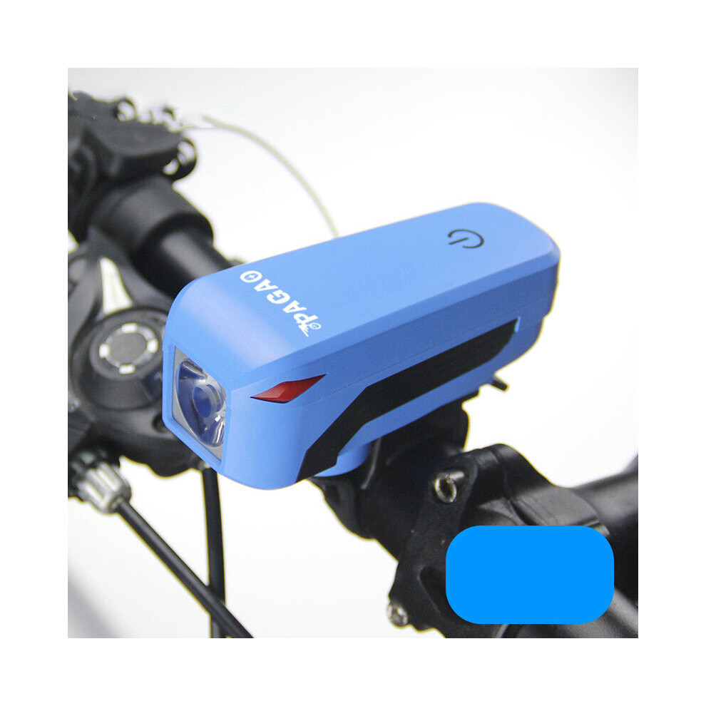 (Blue) Bicycle Headlight Electronic Bell Siren Alert Trumpet USB Charge 140DB