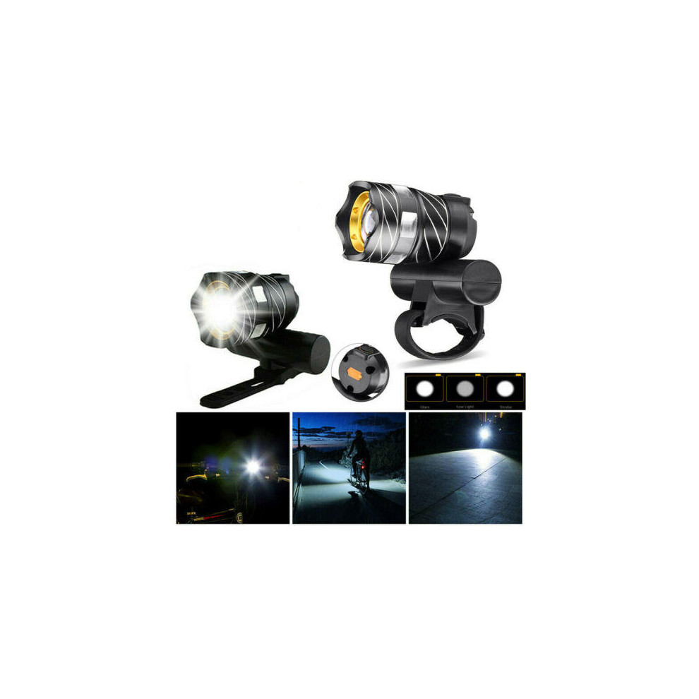 650LM T6 LED Zoomable Bike Headlight USB Charging Super Bright Bike Front Light Cycling Warning Light