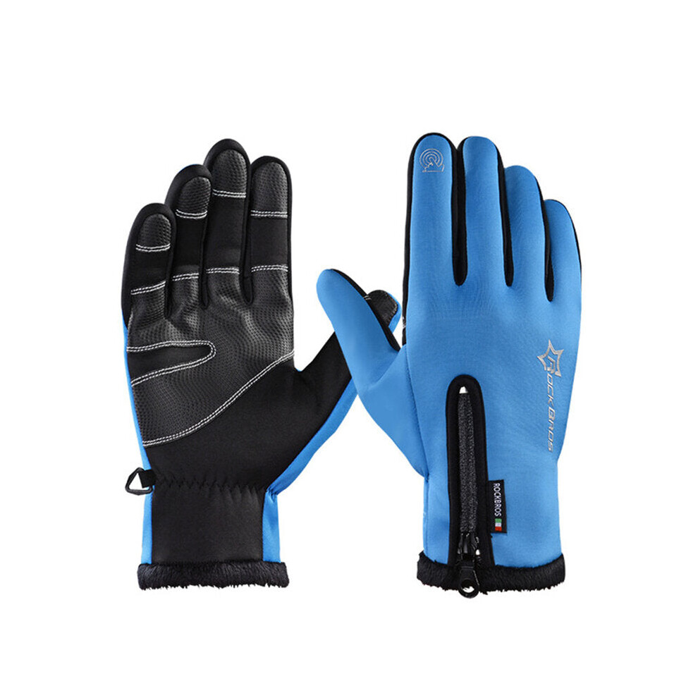 (Blue, XL) Cycling Bicycle Thermal Gloves Warmproof Winter Warm Glove Antislip Waterproof Sports Glove