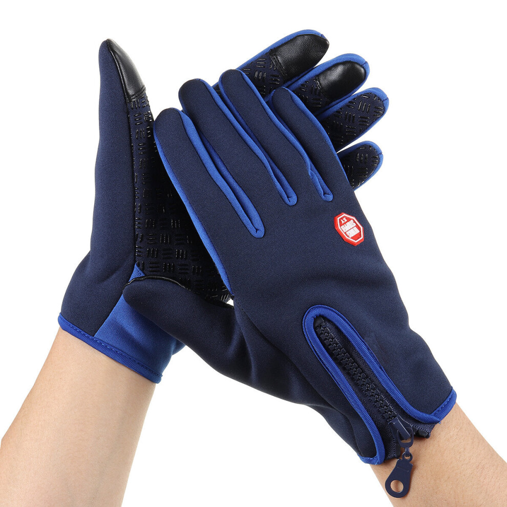 (Blue, M) Winter Bike Gloves Thermal Touch Screen Windproof Work Gloves Outdoor Cycling