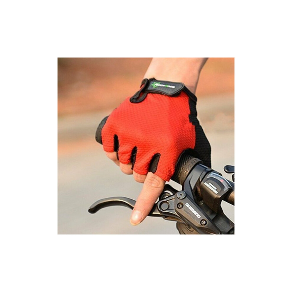 (Red, M) Cycling Mittens Bike Bicycle Gloves Short Half Finger Gloves