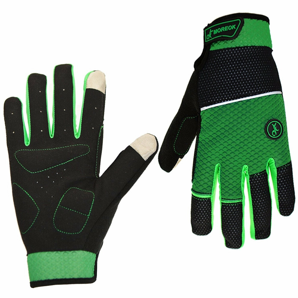 (Green, L) Warm Cycling Winter Gloves With Touch Screen Full Finger Mountain Bike Gloves