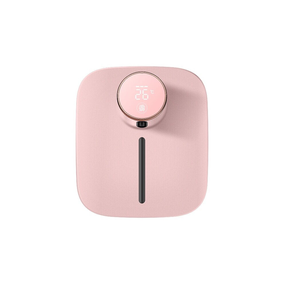 (Pink) Smart Temperature Display USB 320ml Wall-mounted Automatic Soap Dispenser Rechargeable Waterproof Infrared Sen sor Foam Handwash Machine
