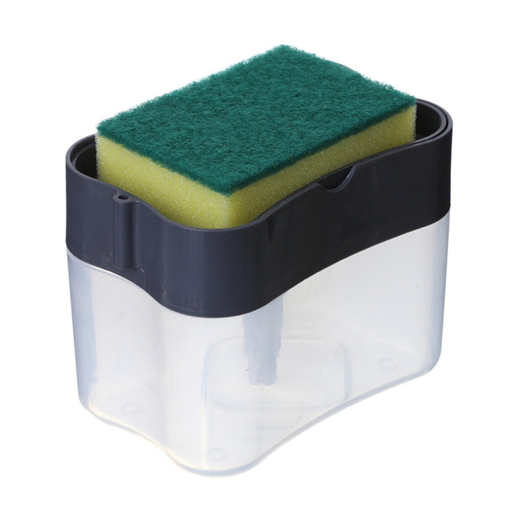 (Black) 2-in-1 Liquid Dispenser Container Hand Press Soap Pump Dispenser With Sponge Holder Soap Organizer for Kitchen Cleaner Tools