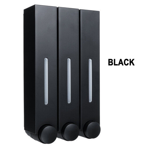 (Black, Three cups) Bathroom Liquid Soap Dispenser Wall Mounted For Kitchen Plastic 350ml Shower