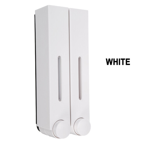 (White, Double cups) Bathroom Liquid Soap Dispenser Wall Mounted For Kitchen Plastic 350ml Shower