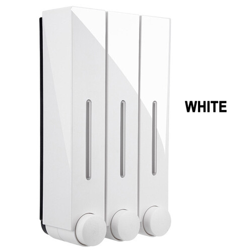 (White, Three cups) Bathroom Liquid Soap Dispenser Wall Mounted For Kitchen Plastic 350ml Shower