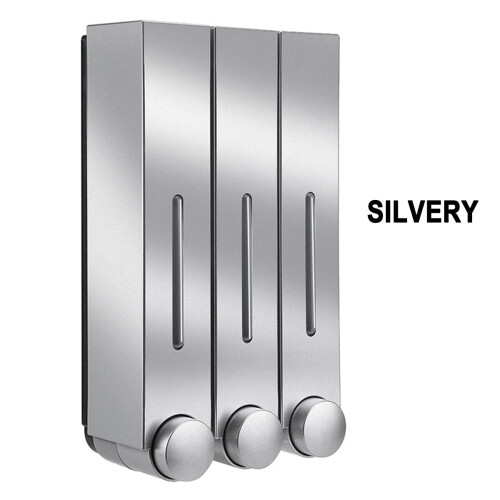 (silver, Three cups) Bathroom Liquid Soap Dispenser Wall Mounted For Kitchen Plastic 350ml Shower