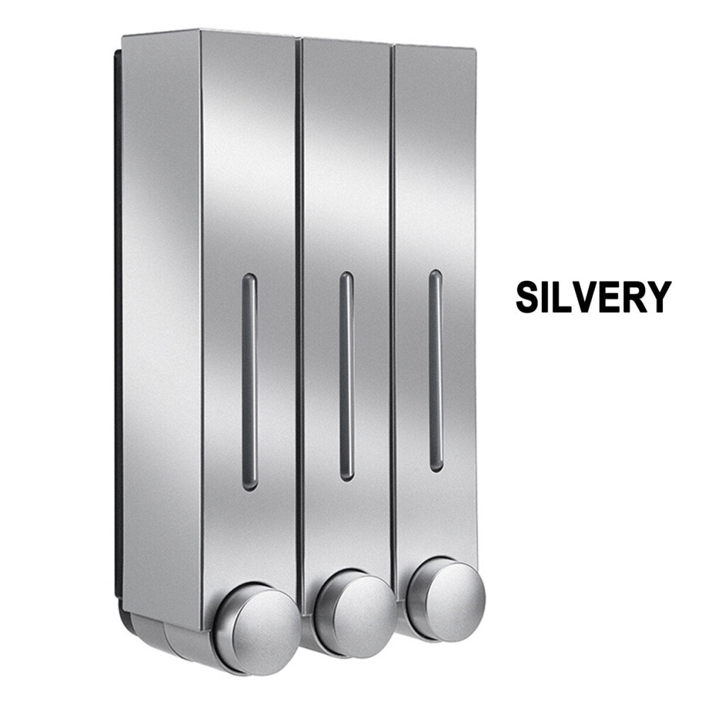 (silver, Three cups) Bathroom Liquid Soap Dispenser Wall Mounted For Kitchen Plastic 350ml Shower